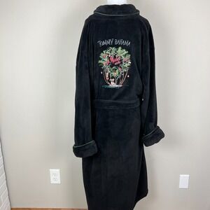 Tommy Bahama Robe Mens S/M Black Plush Embroidered Wish Yule Were Here Christmas